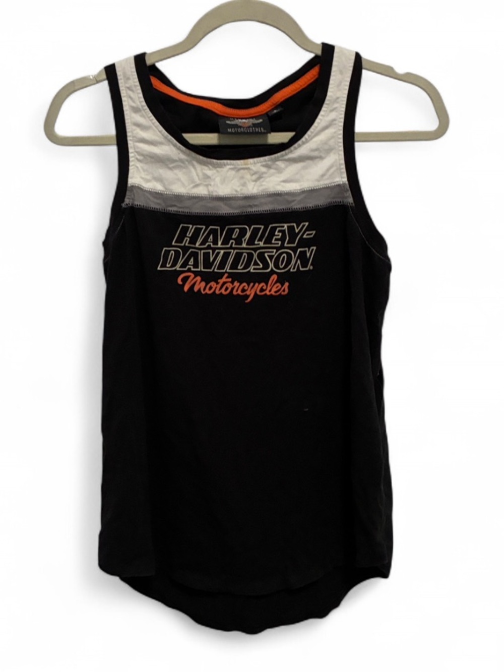 Harley-Davidson Black, White & Orange Logo Graphic Biker Tank Top